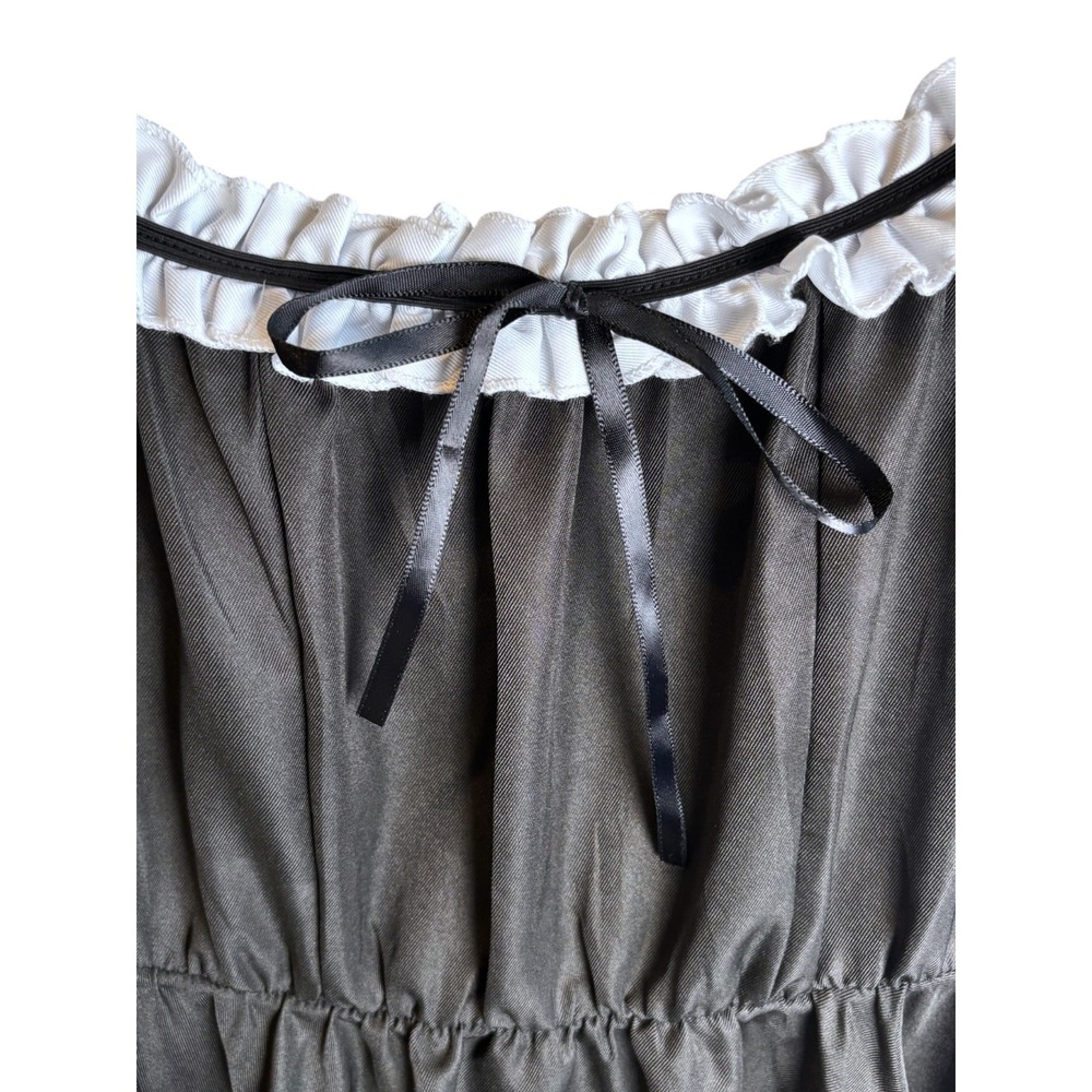 Black Puff Sleeve Mini Dress Sz S Ruffle Tie Cottagecore Coquette Gothic Lolita - Picture 4 of 9